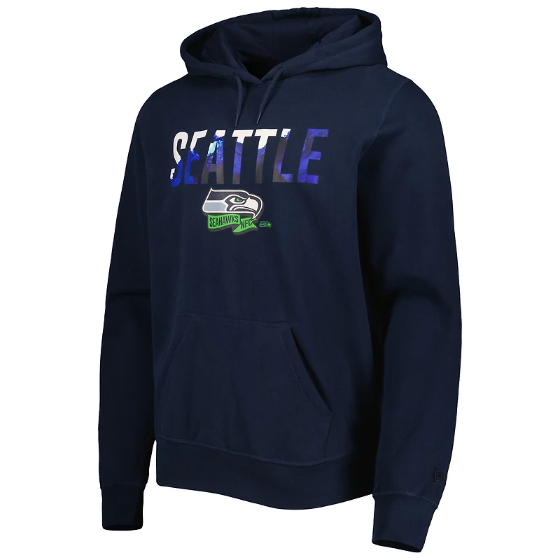 Men's New Era College Navy Seattle Seahawks Ink Dye Pullover Hoodie