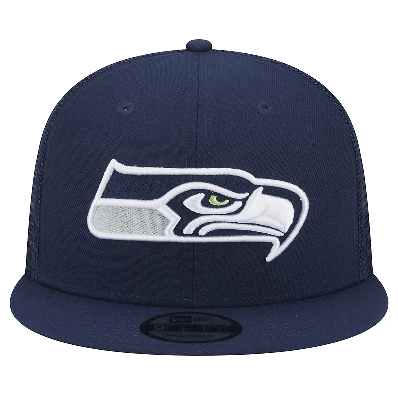 Casquette à visière plate 9FIFTY Snapback Main Trucker de Seattle Seahawks de New Era pour homme, bleu marine