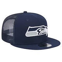 Casquette à visière plate 9FIFTY Snapback Main Trucker de Seattle Seahawks de New Era pour homme, bleu marine