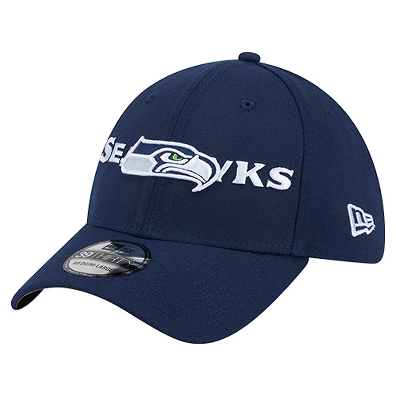 Men's New Era College Navy Seattle Seahawks Overlap Logo 39THIRTY Stretch Fit Hat