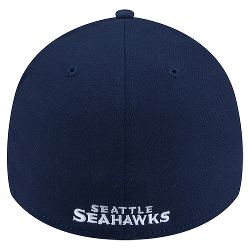 Men's New Era College Navy Seattle Seahawks Overlap Logo 39THIRTY Stretch Fit Hat