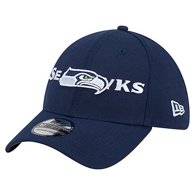 Men's New Era College Navy Seattle Seahawks Overlap Logo 39THIRTY Stretch Fit Hat
