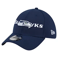 Casquette extensible 39THIRTY pour homme New Era College Navy Seattle Seahawks avec logo superposé