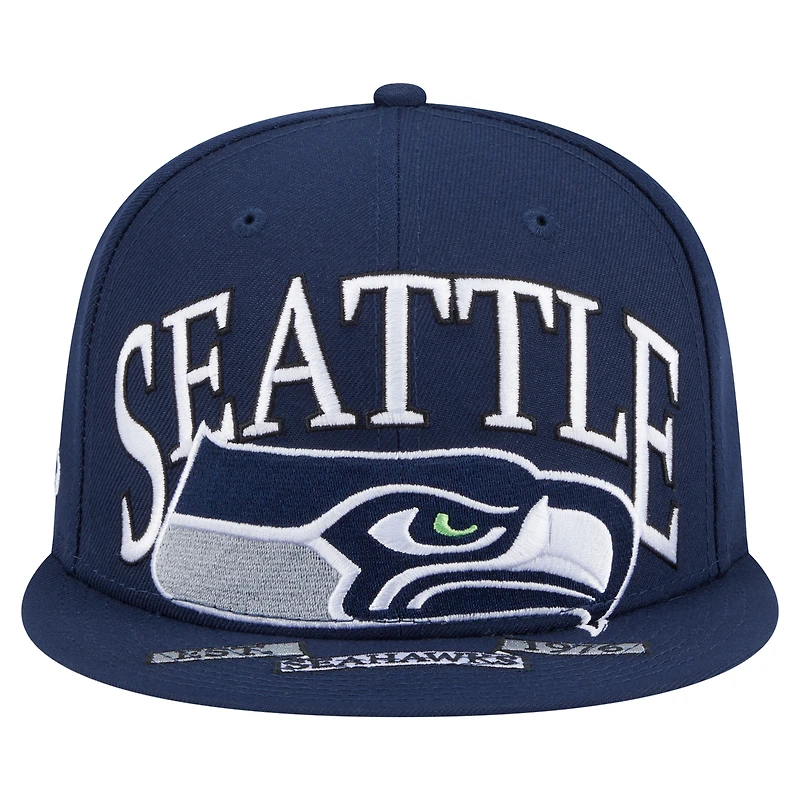 Casquette ajustée surdimensionnée 59FIFTY New Era College Navy pour homme des Seattle Seahawks