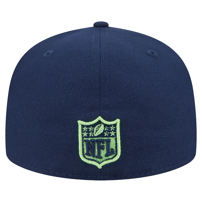 Casquette ajustée surdimensionnée 59FIFTY New Era College Navy pour homme des Seattle Seahawks