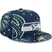 Men's New Era College Navy Seattle Seahawks Paisley 59FIFTY Fitted Hat