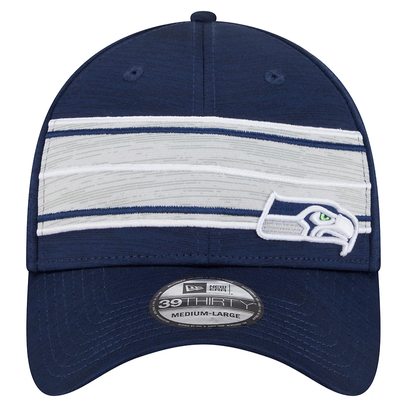 Casquette 39THIRTY Flex New Era College Navy pour homme, motif rayures des Seattle Seahawks