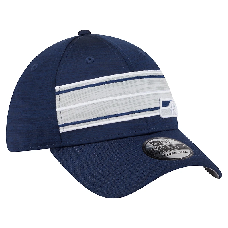 Casquette 39THIRTY Flex New Era College Navy pour homme, motif rayures des Seattle Seahawks