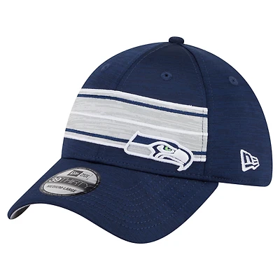 Casquette 39THIRTY Flex New Era College Navy pour homme, motif rayures des Seattle Seahawks