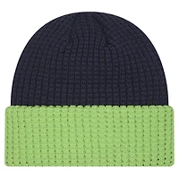 Bonnet en tricot gaufré à revers bleu marine pour homme New Era des Seattle Seahawks