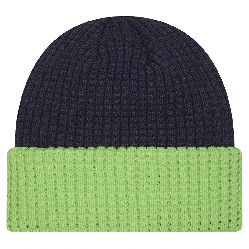 Bonnet en tricot gaufré à revers bleu marine pour homme New Era des Seattle Seahawks