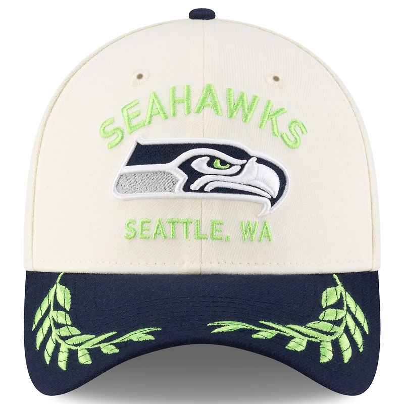Men's New Era  Cream/College Navy Seattle Seahawks 2025 NFL Draft 39THIRTY Flex Hat