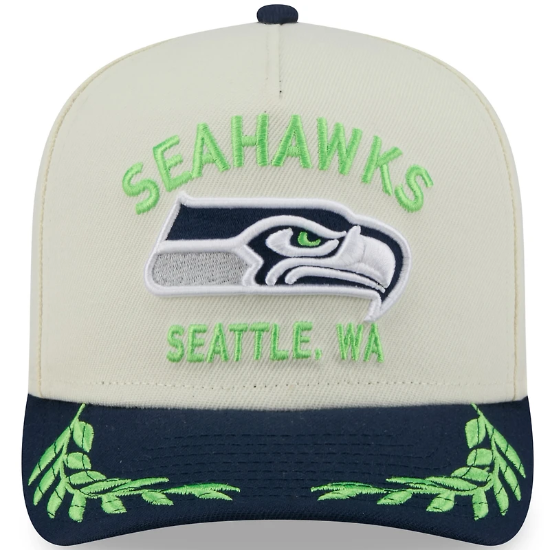Men's New Era Cream/College Navy Seattle Seahawks 2025 NFL Draft 9FIFTY A-Frame Snapback Hat