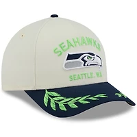 Casquette ajustable New Era 9FORTY A-Frame M-Crown pour homme, couleur crème/bleu marine universitaire, des Seattle Seahawks, draft NFL 2025
