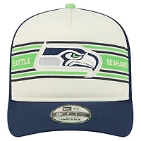 Men's New Era  Cream/College Navy Seattle Seahawks Banner A-Frame 9FIFTY Trucker Snapback Hat