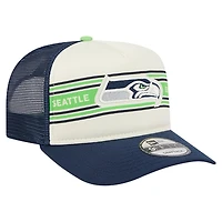 Casquette snapback A-Frame 9FIFTY Trucker pour homme, couleur crème/bleu marine universitaire, des Seattle Seahawks