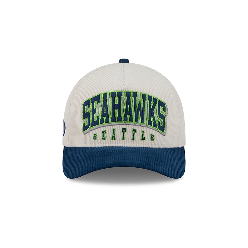Men's New Era Cream/College Navy Seattle Seahawks Two-Tone Sided Corduroy 9FORTY A-Frame Adjustable Hat