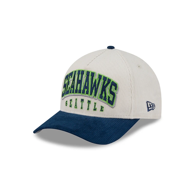 Men's New Era Cream/College Navy Seattle Seahawks Two-Tone Sided Corduroy 9FORTY A-Frame Adjustable Hat