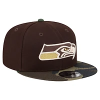Casquette snapback New Era 9FIFTY marron foncé Seattle Seahawks, motif camouflage Burnt Wood, pour homme