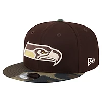 Men's New Era  Dark Brown Seattle Seahawks Burnt Wood Camo 9FIFTY Snapback Hat
