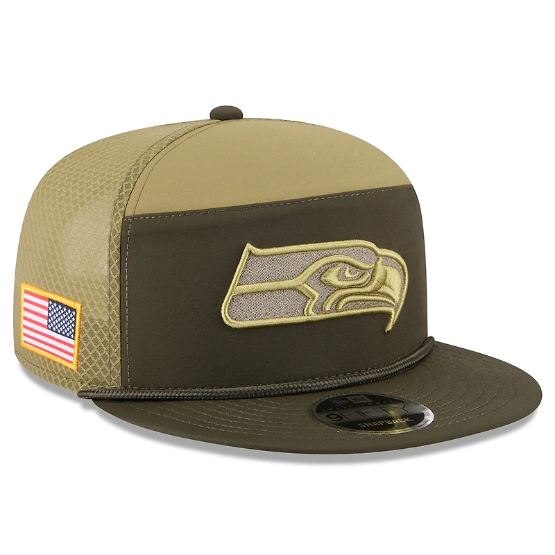 Men's New Era Dark Green Seattle Seahawks 2025 Salute to Service Split Panel 9FIFTY Snapback Hat