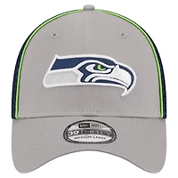 Casquette flexible 39THIRTY New Era pour hommes, gris/bleu marine universitaire, Seattle Seahawks Pipe