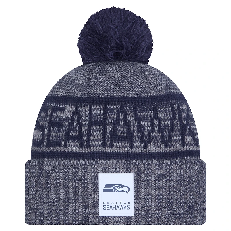 Men's New Era Gray Seattle Seahawks 2025 Sideline Cuffed Knit Hat with Pom