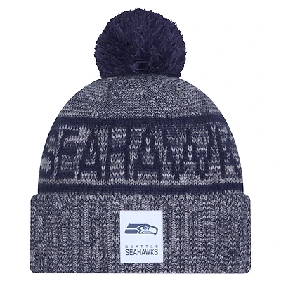 Men's New Era Gray Seattle Seahawks 2025 Sideline Cuffed Knit Hat with Pom