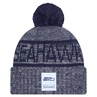 Men's New Era Gray Seattle Seahawks 2025 Sideline Cuffed Knit Hat with Pom