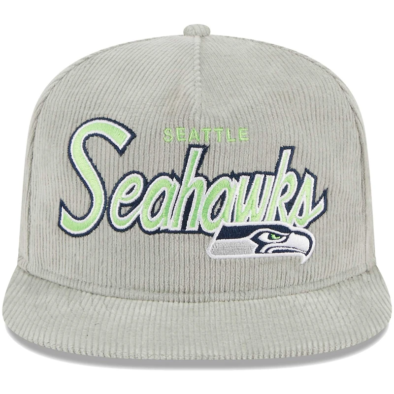 Casquette snapback Golfeur Seattle Seahawks en velours côtelé New Era grise pour homme