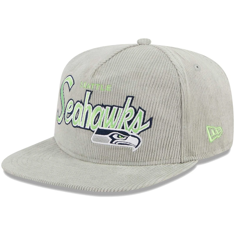 Casquette snapback Golfeur Seattle Seahawks en velours côtelé New Era grise pour homme