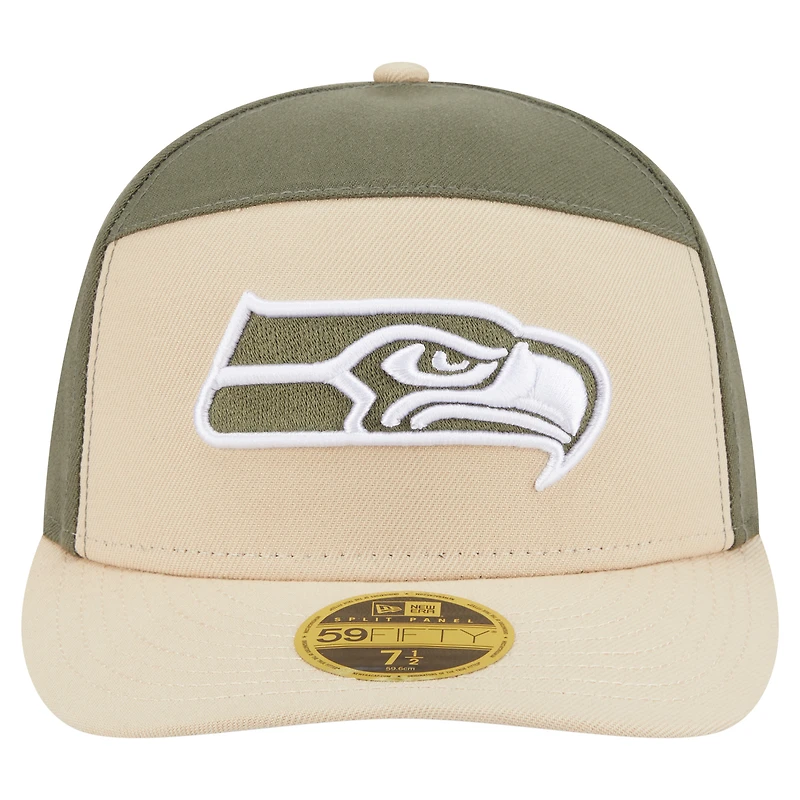 Men's New Era Light Beige/Olive Seattle Seahawks Two-Tone Color Pack Split Panel 59FIFTY Fitted Hat