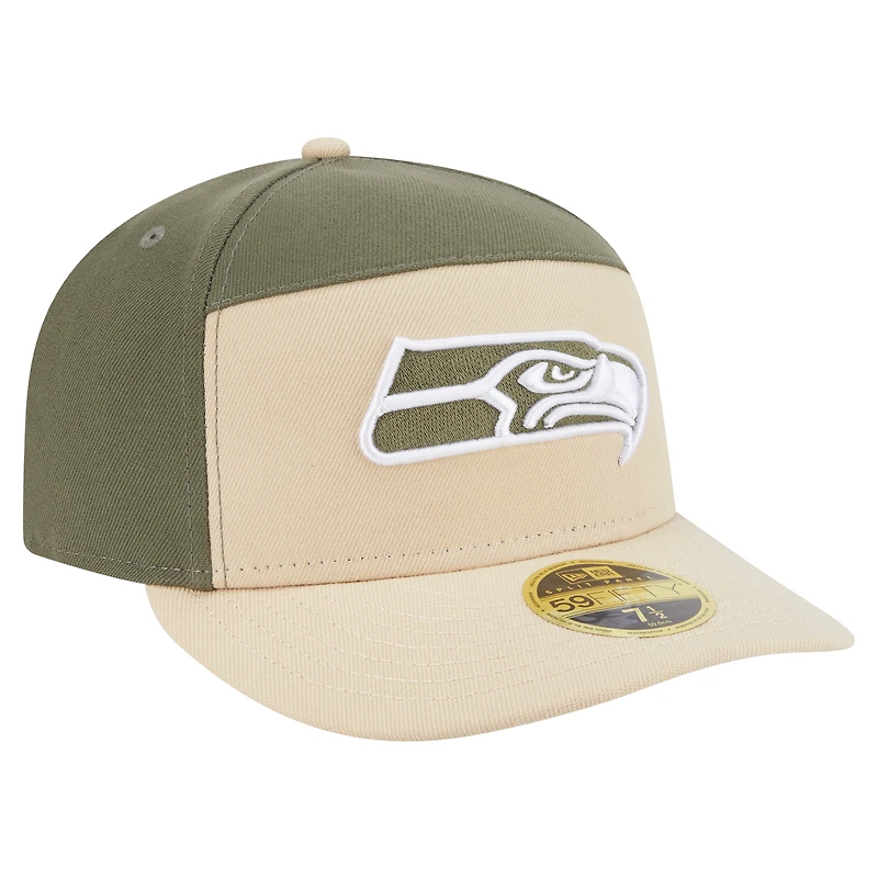 Men's New Era Light Beige/Olive Seattle Seahawks Two-Tone Color Pack Split Panel 59FIFTY Fitted Hat