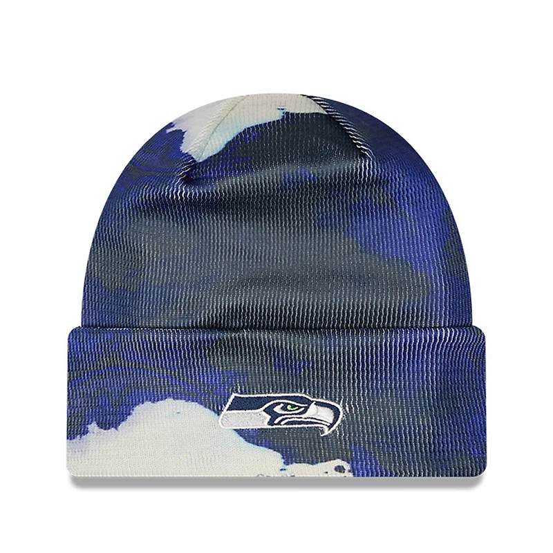 Casquette pour homme Seattle Seahawks 2022 Sideline bleu marine New Era - Bonnet en tricot à revers teint à l'encre