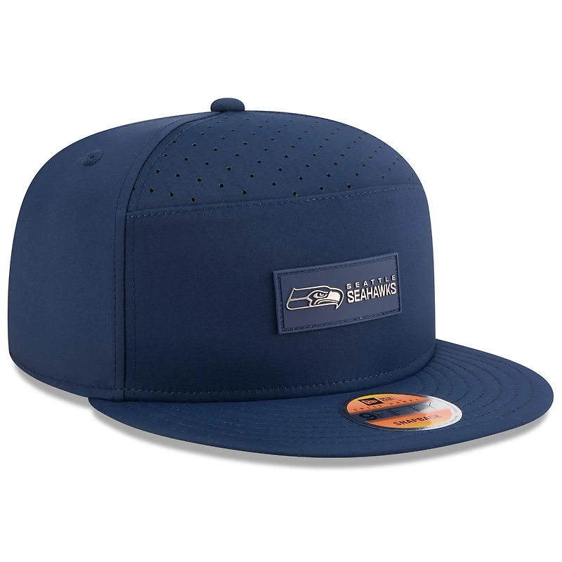 Men's New Era Navy Seattle Seahawks 2025 Sideline Split Panel 9FIFTY Snapback Hat