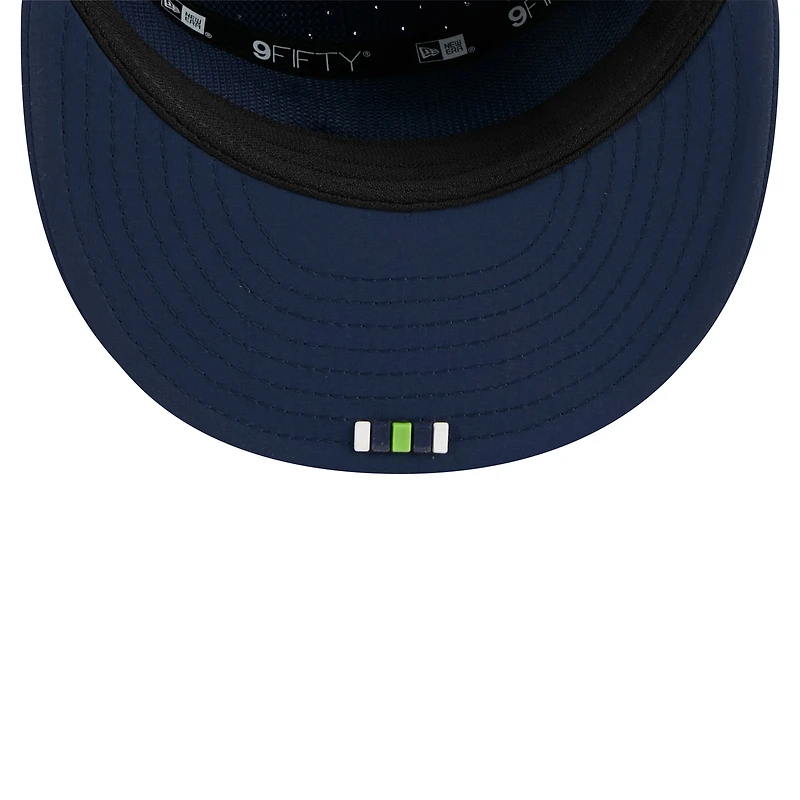 Men's New Era Navy Seattle Seahawks 2025 Sideline Split Panel 9FIFTY Snapback Hat