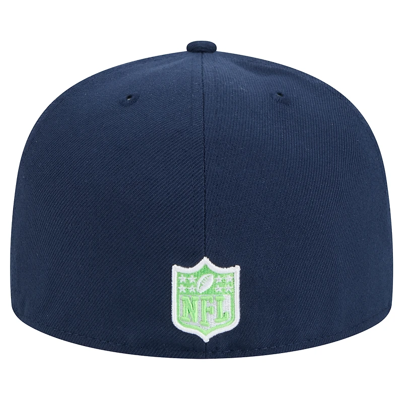 Men's New Era Navy Seattle Seahawks Script Sided 59FIFTY Fitted Hat