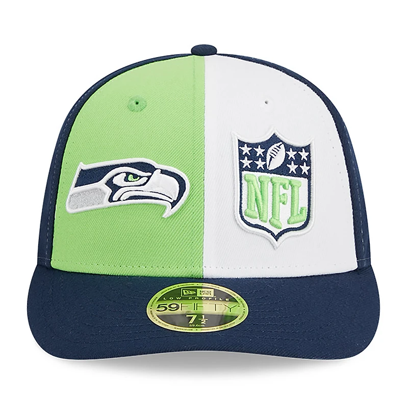 Men's New Era  Neon Green/College Navy Seattle Seahawks 2023 Sideline Low Profile 59FIFTY Fitted Hat