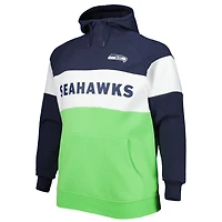 Sweat à capuche en polaire raglan New Era vert fluo/bleu marine College Seattle Seahawks Big & Tall Current pour homme