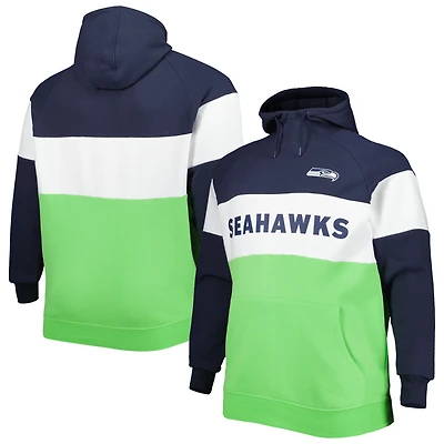 Sweat à capuche en polaire raglan New Era vert fluo/bleu marine College Seattle Seahawks Big & Tall Current pour homme