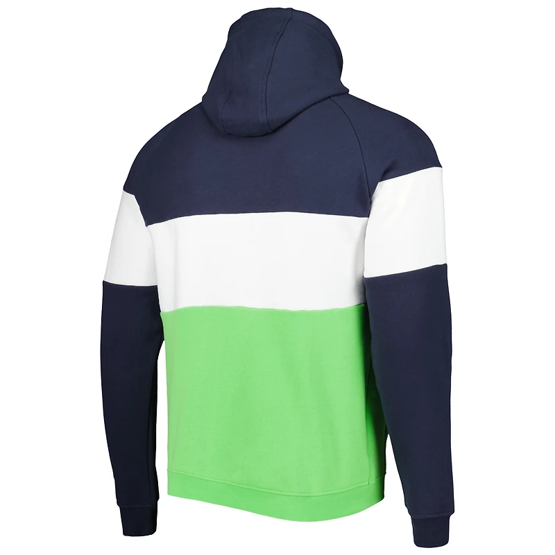 Men's New Era Neon Green/College Navy Seattle Seahawks Colorblock Current Pullover Hoodie