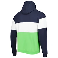 Men's New Era Neon Green/College Navy Seattle Seahawks Colorblock Current Pullover Hoodie