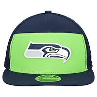 Men's New Era Neon Green/College Navy Seattle Seahawks Outdoor Split Panel 9FIFTY Snapback Hat