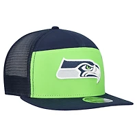 Men's New Era Neon Green/College Navy Seattle Seahawks Outdoor Split Panel 9FIFTY Snapback Hat