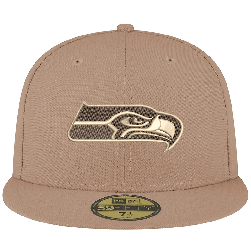 Men's New Era Tan Seattle Seahawks Candied Pecan 59FIFTY Fitted Hat