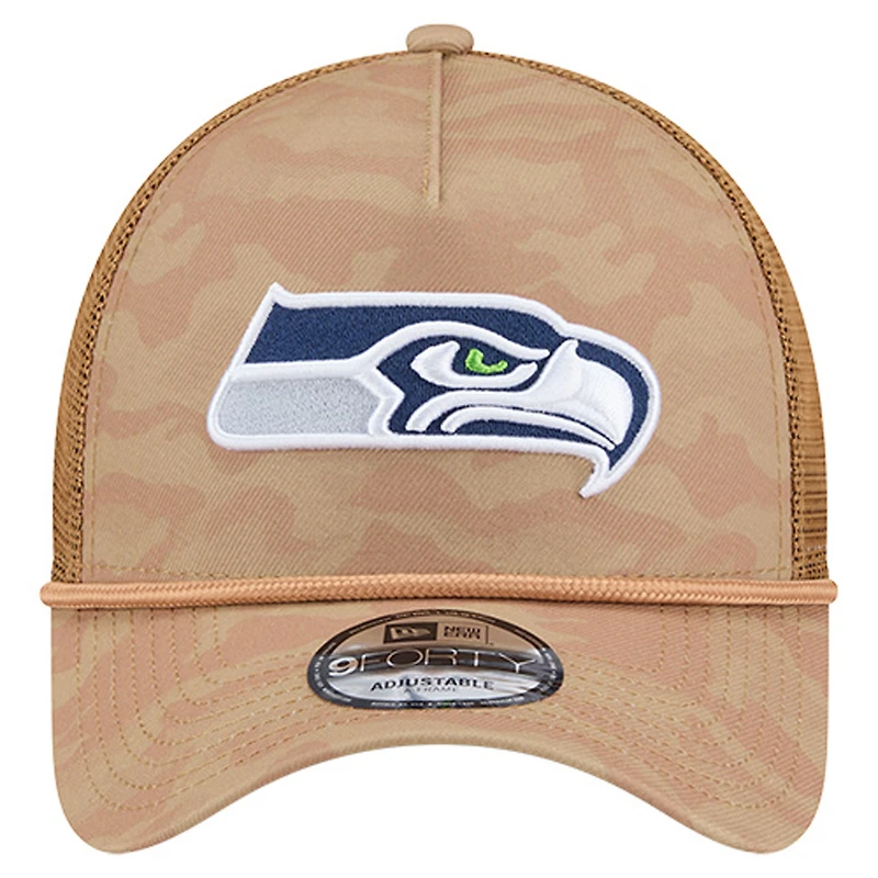 Men's New Era Tan Seattle Seahawks Wheat Camo 9FORTY Adjustable Hat