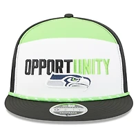 Men's New Era White/Black Seattle Seahawks 2025 Inspire Change Split Panel 9FIFTY Snapback Hat