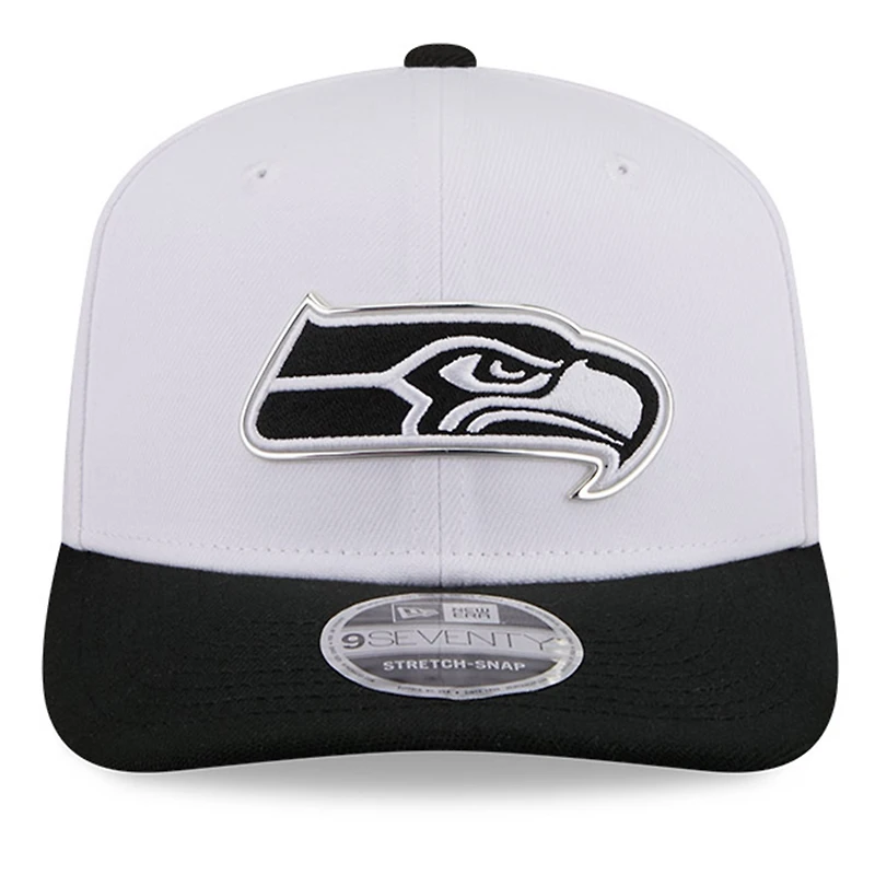 Casquette ajustable New Era blanche et noire Seattle Seahawks 2026 NFL Draft 9SEVENTY pour homme
