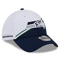 Casquette flex 39THIRTY Sideline Seattle Seahawks 2023 New Era pour homme, blanc/bleu marine universitaire
