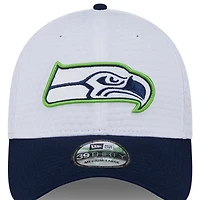 Men's New Era White/College Navy Seattle Seahawks 2024 NFL Training Camp 39THIRTY Flex Hat